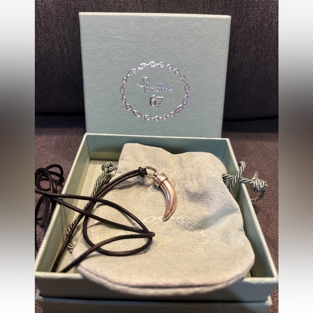 Pomellato 67 Corno Silver 925 Horn Black Cord Pendant Necklace with Case